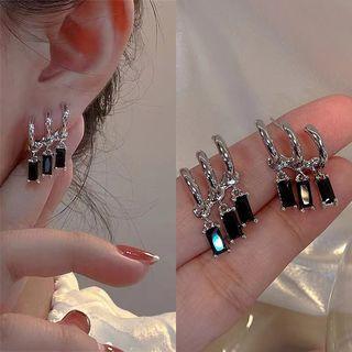 Rhinestone Alloy Fringed Earring D199 - 1 Pair - Black - One Size