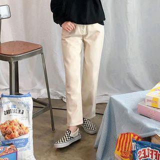Button-trim Straight-cut Pants