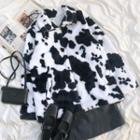 Long-sleeve Cow Printed Fleece Jacket As Shown In Figure - One Size