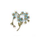 Fashion And Elegant Enamel Blue Flower Brooch With Imitation Pearls Silver - One Size