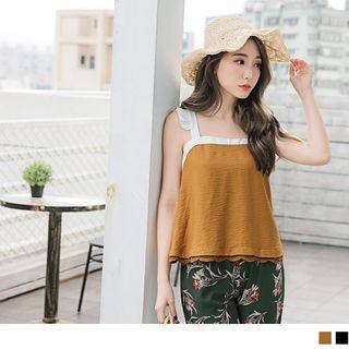 Frilled Trim Cross Back Camisole Top
