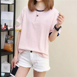 Ripped Striped Short-sleeve T-shirt
