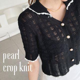 Collared Piped Scallop-edge Cardigan