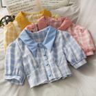 Plaid Puff-sleeve Crop Blouse In 6 Colors