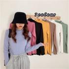 Plain Ruffle Trim Stand-collar Long-sleeve Top