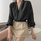 Dolman-sleeve Cropped Wrap Blouse