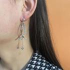 Asymmetrical Rhinestone Pendant Stud Earring Silver - One Size