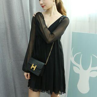 V-neck Chiffon A-line Mini Dress