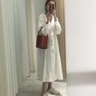 Ruffle Long-sleeve Midi Shift Dress