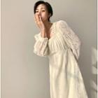 Square-neck Lace Floral A-line Dress