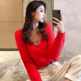 Chain-neckline Knit Sweater