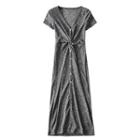Short-sleeve Buttoned Twist-front Knit A-line Dress