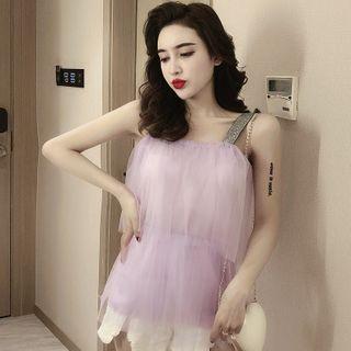 Spaghetti Strap Chiffon Overlay Top