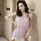 Spaghetti Strap Chiffon Overlay Top