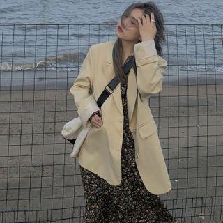 Floral Print Long-sleeve Midi A-line Dress / Blazer
