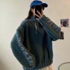 Half-zip Lettering Fleece Sweatshirt