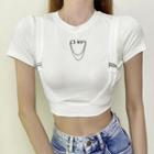 Short-sleeve Chained Lettering Crop Top