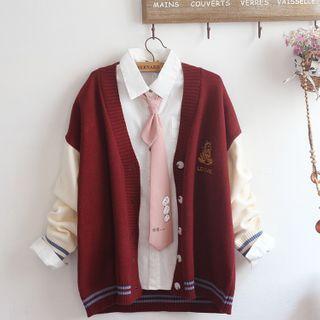 Embroidered Shirt / Contrast Trim Cardigan / Set