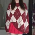 Oversized Argyle Sweater Red & Beige - One Size