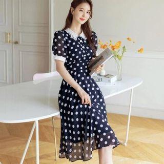 Lace-collar Polka-dot Dress