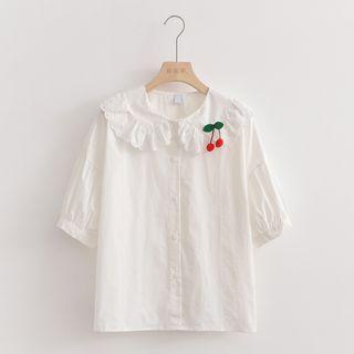 Puff-sleeve Ruffled Cherry Blouse
