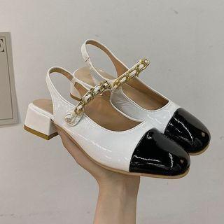 Cap-toe Slingback Chunky-heel Mary Jane Pumps