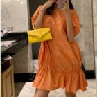 Puff-sleeve Dress Tangerine - One Size
