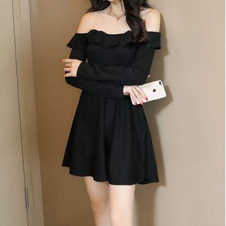 Ruffled Off-shoulder Long-sleeve Mini A-line Dress