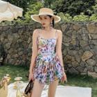 Print Spaghetti-strap Swimdress