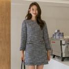 Round-neck Fringe-trim Tweed Dress