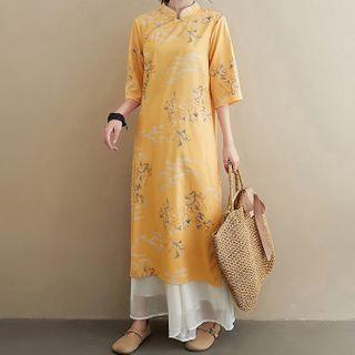 Elbow-sleeve Floral Qipao Dress / Skirt / Set