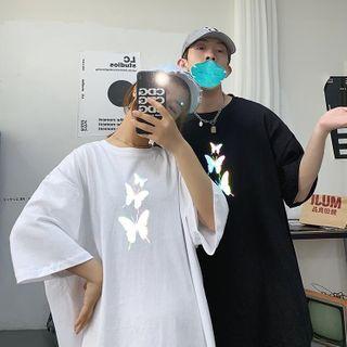 Couple Matching Reflective Butterfly Printed T-shirt