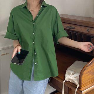 Plain Short Sleeve Shirt Green - One Size