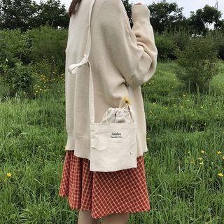 Lettering Crossbody Canvas Bucket Bag Off-white - One Size
