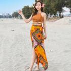 Set: Cropped Halter Top + Print Maxi Wrap Skirt
