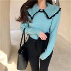 Contrast Trim Collar Cropped Sweater