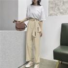 Crew-neck Elbow-sleeve T-shirt / High Waist Wide-leg Pants