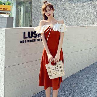 Cold Shoulder Frill Trim Midi Dress