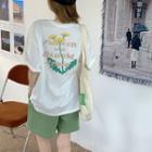 Elbow-sleeve Print T-shirt / Wide-leg Shorts