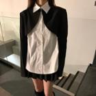 Plain Shirt / Cropped Blazer / Pleated Mini Skirt