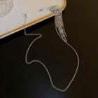 2 In 1 Fringed Rhinestone Faux Pearl Chained Hair Clip Earring Silver - One Size