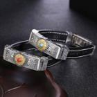 925 Sterling Silver Bar Leather Bracelet