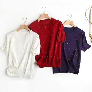 Rhinestone Short-sleeve Knit Top