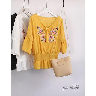Embroidered Smocked Waist Blouse