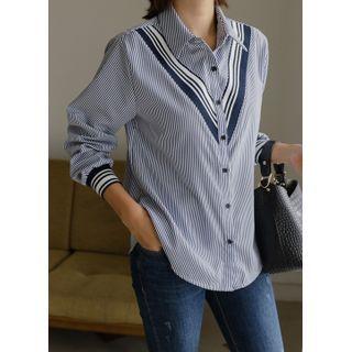 Contrast Ribbed-trim Stripe Shirt