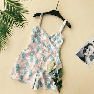 Leaf Print Spaghetti Strap Playsuit