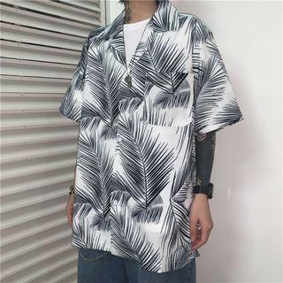 Leaf Print Elbow-sleeve Shirt White - One Size