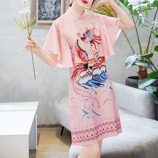 Short-sleeve Sea Print A-line Dress