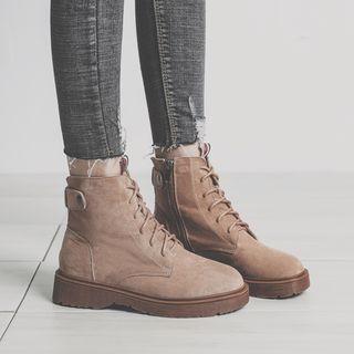 Button-detail Lace-up Ankle Boots