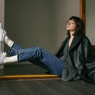 [more Jean] Washed Straight-cut Jeans